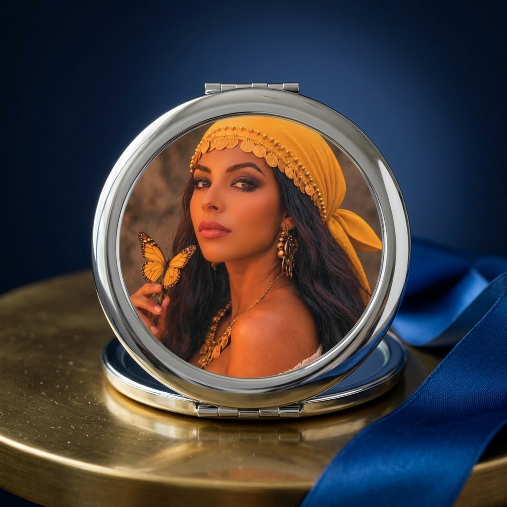 Compact Travel Mirror — Vintage Gypsy Portrait Compact Mirror for On-the-Go Touch-Ups